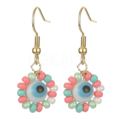 Glass Seed & Lampwork Evil Eye Dangle Earring EJEW-JE05294-1
