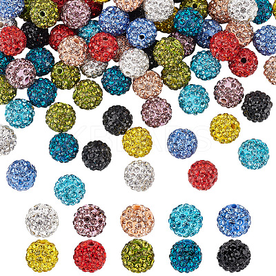 100Pcs 10 Colors Polymer Clay Pave Rhinestone Beads RB-OC0001-07-1