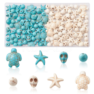 130Pcs 8 Styles Dyed Synthetic Turquoise Beads G-FS0005-69-1