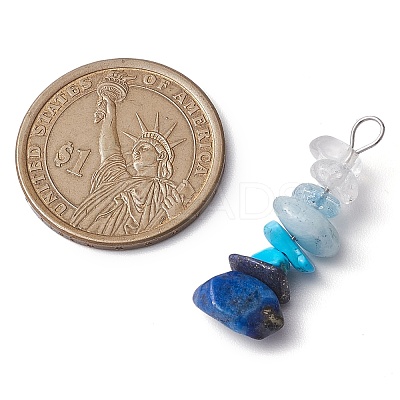 Gradient Color Natural Quartz Crystal & Natural Aquamarine & Natural Lapis Lazuli & Synthetic Turquoise Chip Beaded Pendants PALLOY-JF02790-02-1
