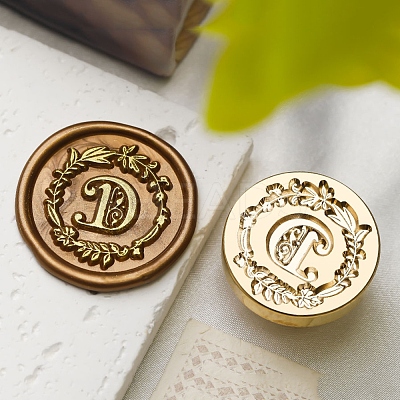 Golden Tone Wax Seal Brass Stamp Head DIY-B079-01G-D-1