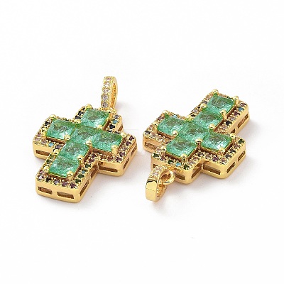 Brass Micro Pave Clear Cubic Zirconia Pendants ZIRC-F135-24G-03A-1