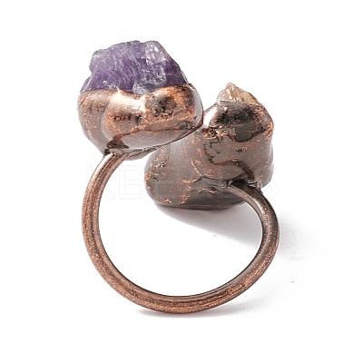 Natural Citrine & Amethyst Irregular Nugget Open Cuff Ring RJEW-I082-08R-02-1