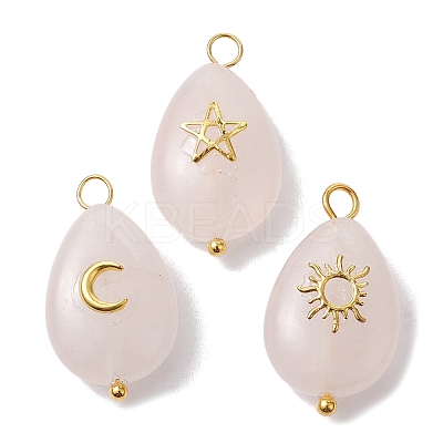 3Pcs 3 Styles Natural Rose Quartz Pendant PALLOY-JF02576-02-1