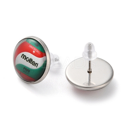 Sport Balls Glass & 304 Stainless Steel Stud Earrings for Women EJEW-H005-01P-08-1