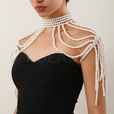 Plastic Imitation Pearl Round Beaded Multilayer Bridal Shoulder Chains WG39BFF-02-1