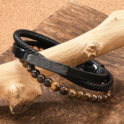 Braided Leather Multi-strand Bracelets for Men BJEW-Z081-16EB-1