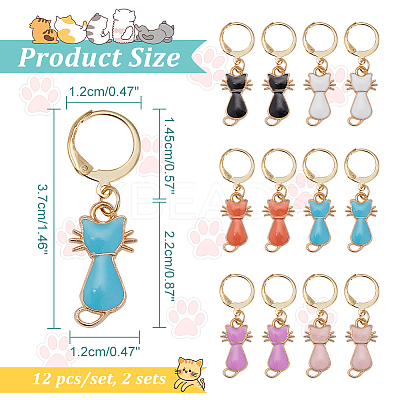 Cat Alloy Enamel Pendant Locking Stitch Markers HJEW-AB00103-1