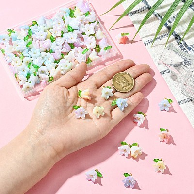 90Pcs 9 Colors Acrylic Flower Pendants PALLOY-CJ00074-1