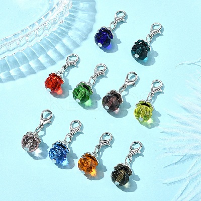 10Pcs 10 Colors Teardrop Glass & Alloy Pendant Decoration HJEW-YW00037-1
