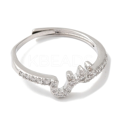 Rack Plating Brass Cubic Zirconia Arabic Letters Adjustable Rings for Women RJEW-S407-10P-07-1