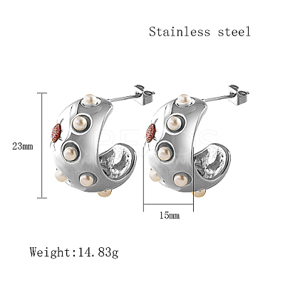 304 Stainless Steel Micro Pave Cubic Zirconia Stud Earrings EY6491-2-1