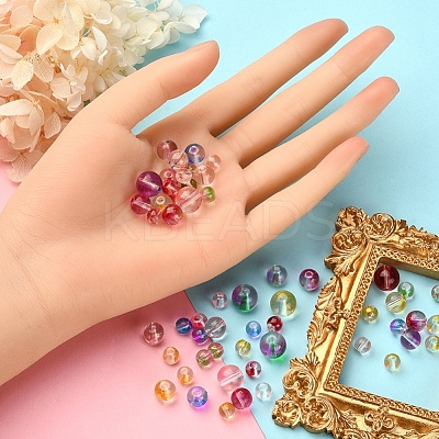 565Pcs 15 Style Transparent Spray Painted Glass Beads Strands GLAA-YW0001-47-1