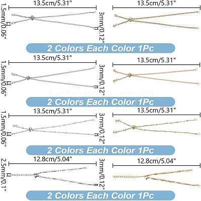 8Pcs 4 Styles 304 Stainless Steel Satellite Chain Bracelet Slider Making AJEW-AR0001-87-1