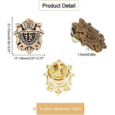 12Pcs 3 Colors Alloy Shield Crown Brooch Pin JEWB-CA0001-17-1
