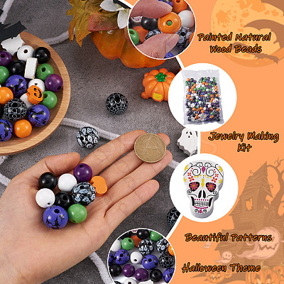 17 Style Painted Natural Wood Beads WOOD-KS0001-17-1