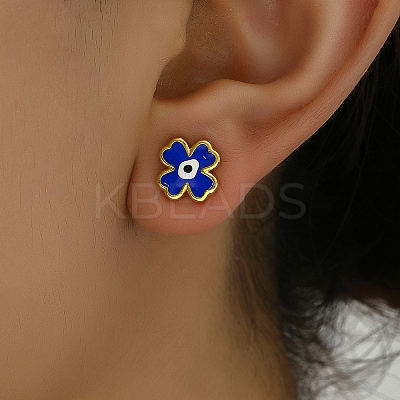 201 Stainless Steel Blue Evil Eye Flower Stud Earrings LS-BZ0059-1