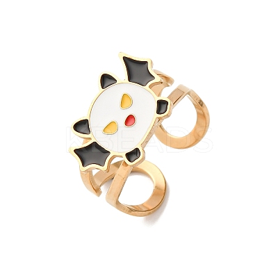 304 Stainless Steel with Enamel Cuff Rings for Women RJEW-Z116-01G-07-1