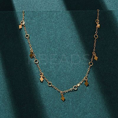 304 Stainless Steel Rhombus Tassel Cable Chain Necklaces for Women NJEW-K255-42G-1