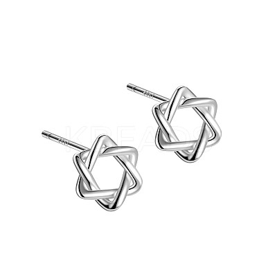 Anti-Tarnish Rhodium Plated Star of David 999 Fine Silver Stud Earrings for Women EJEW-S215-05P-1