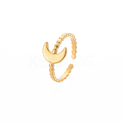 Ion Plating(IP) 304 Stainless Steel Moon Open Cuff Ring for Women RJEW-S405-224G-1