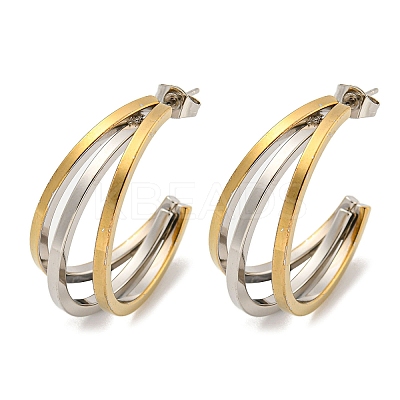 Letter C 202 Stainless Steel Multi Layered Stud Earrings EJEW-H003-13GP-02-1