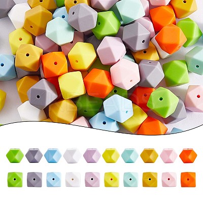 100Pcs Silicone Beads Mixed Color Hexagonal Silicone Beads Bulk Spacer Beads Silicone Bead Kit for Bracelet Necklace Keychain Jewelry Making JX307A-1