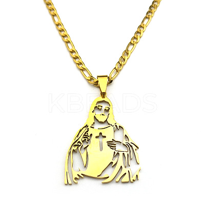 304 Stainless Steel Jesus with Cross Hollow Pendant Necklaces FS-WG1CC45-02-1
