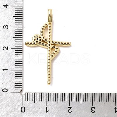 Brass Pave Clear Cubic Zirconia Pendants KK-G554-20G-1