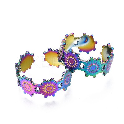 304 Stainless Steel Flower Wrapped Cuff Ring RJEW-N038-067-1