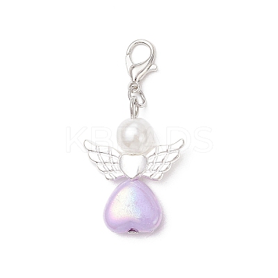 Heart Angel ABS Plastic Imitation Pearl & Acrylic Pendant Decorations HJEW-JM03528-01-1