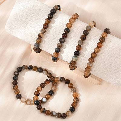 Natural Striped Agate/Banded Agate Beaded Stretch Bracelets BJEW-Q692-03I-1