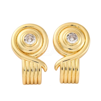 Rack Plating Brass Micro Pave Clear Cubic Zirconia Stud Earrings for Women EJEW-C125-27B-G-1