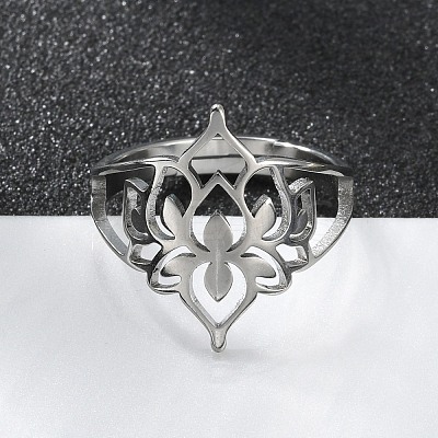 Non-Tarnish 304 Stainless Steel Hollow Out Flower Adjustable Ring RJEW-T027-03P-1