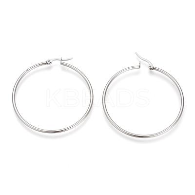 Tarnish Resistant 201 Stainless Steel Hoop Earrings MAK-R018-50mm-S-1