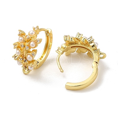 Flower Rack Plating Brass Cubic Zirconia Hoop Earrings Findings KK-K278-01G-1