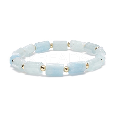Natural Aquamarine Column Beaded Stretch Bracelet BJEW-JB08596-05-1