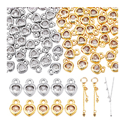 60Pcs 2 Colors Brass Micro Pave Cubic Zirconia Charms KK-PH0012-36-1
