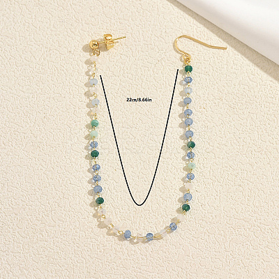 Brass Plastic Round Beads Long Stud Dangle Earrings for Women IU4158-1