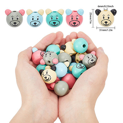 40Pcs 5 Colors Wood European Beads WOOD-GL0001-14-1