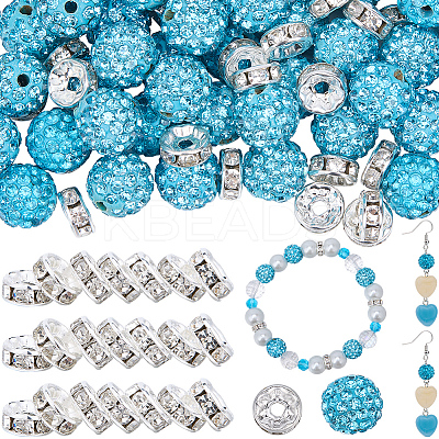 DIY Round Polymer Clay Rhinestone & Rhinestone Rondelle Spacer Beads Jewelry Making Findings Kits DIY-SC0027-50C-1