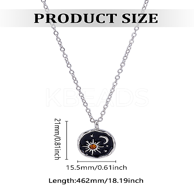 1Pc Alloy Black Enamel Moon Sun Pendant Necklaces NJEW-LP0002-94P-1