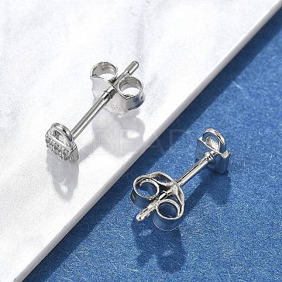 Lock 925 Sterling Silver Micro Pave Clear Cubic Zirconia Stud Earrings for Women EJEW-K307-03A-P-1