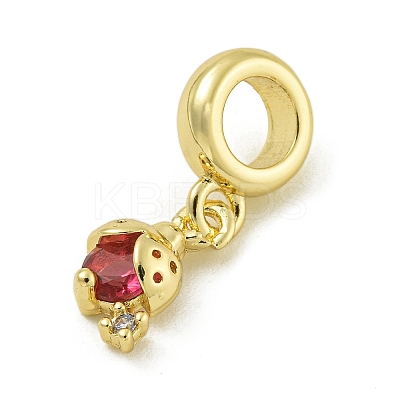 Rack Plating Brass Pave Red Cubic Zirconia Strawberry European Dangle Charms KK-Z067-49G-1