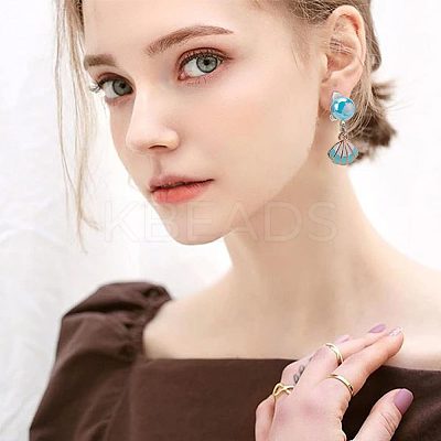 4 Pair 2 Style Imitation Shell Enamel Dangle Clip-on Earrings EJEW-AR0001-09A-1