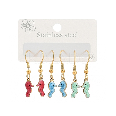 Ocean Series 304 Stainless Steel Enamel Dangle Earrings LS-EJEW-K017-01B-G-1