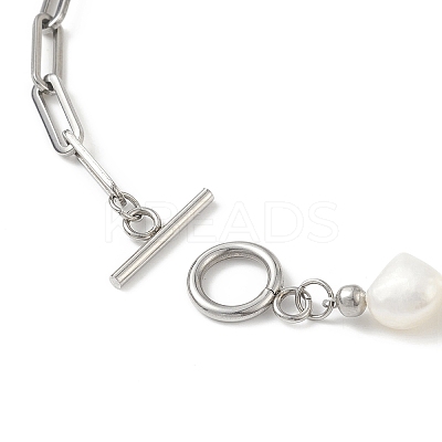 Natural Baroque Pearl Beaded Necklace with 304 Stainless Steel Paperclip Chains for Women NJEW-JN04108-1