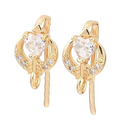 Brass Micro Pave Clear Cubic Zirconia Heart Earring Hooks KK-A274-05G-1