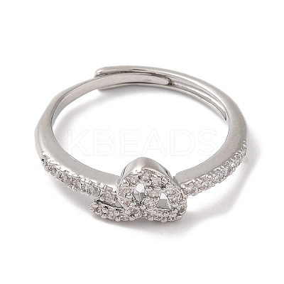 Rack Plating Brass Cubic Zirconia Arabic Letters Adjustable Rings for Women RJEW-S407-10P-01-1
