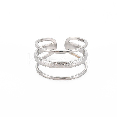 Non-Tarnish 304 Stainless Steel Triple Line Open Cuff Ring for Women RJEW-S405-171P-1